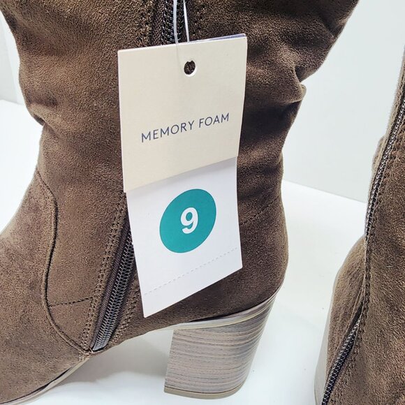 Womens Mid-Calf Brown Suede Block Heel Boots Size 9 With Side Zipper target - Picture 7 of 10